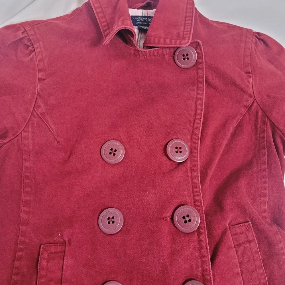 Y2K American Eagle Maroon Canvas Pea Coat Women's Size Medium